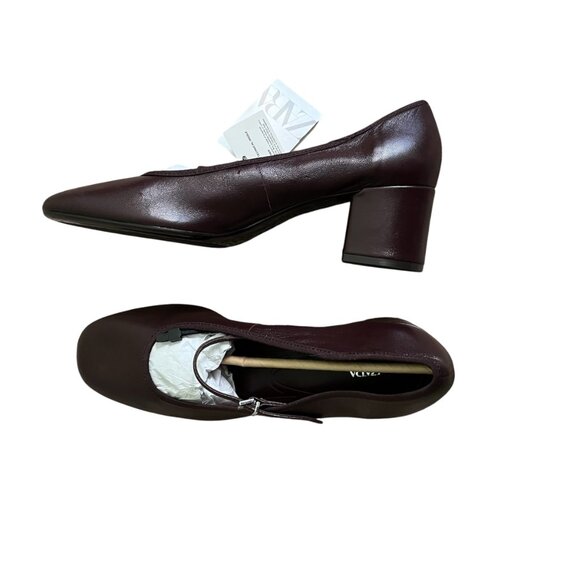 Zara Leather Burgundy Red Pumps Mary Jane Style Size 9 Block Heel, Buckled Strap - Picture 6 of 9